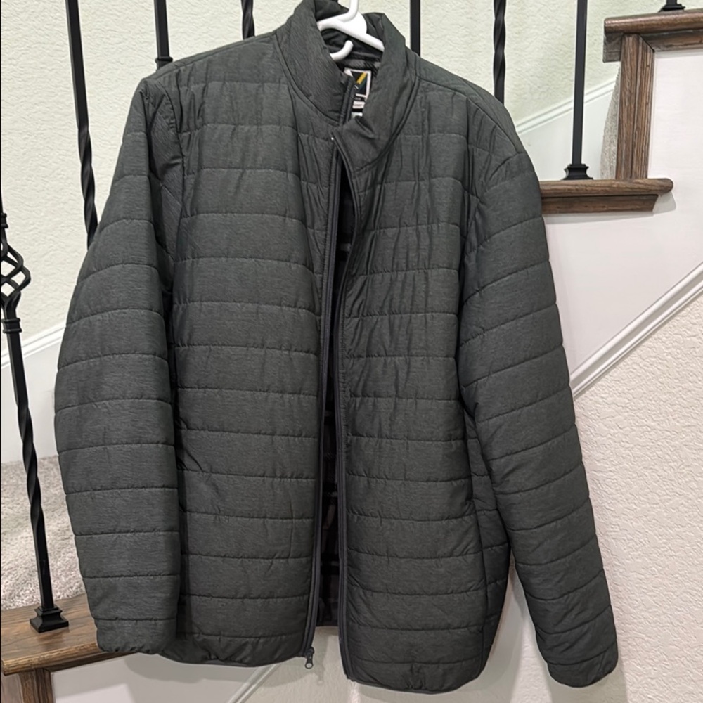Gray Lightweight Quilted Puffer Jacket with Stand-Up Collar